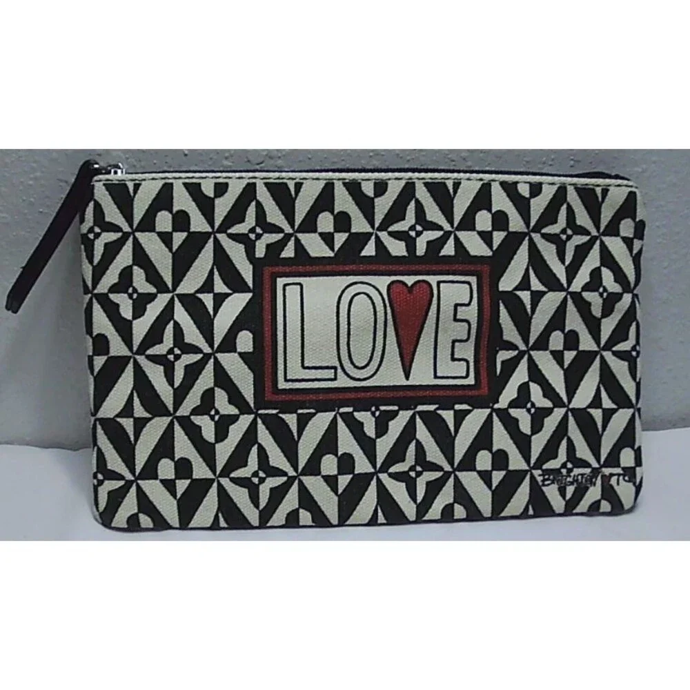 Brighton Love Cotton Canvas Cosmetic Pouch Makeup Bag NWOT Black White Heart